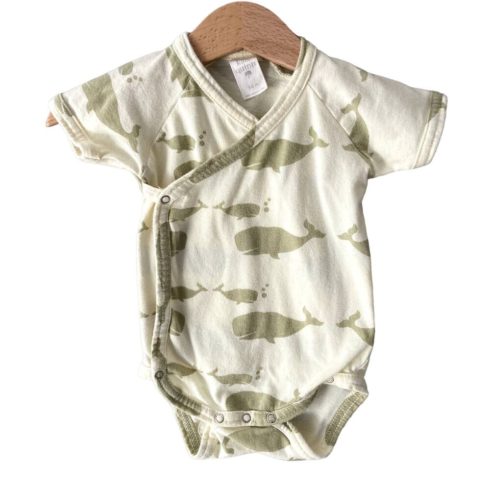 Kate Quinn Side Snap Short Sleeve Bodysuit - Whales - Creamy Yellow Green 3-6M